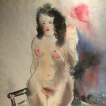 STANDING NUDE WITH GREEN BED