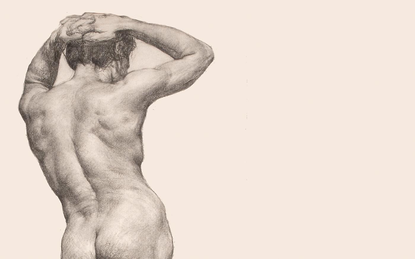 drawing of a male nude from the rear