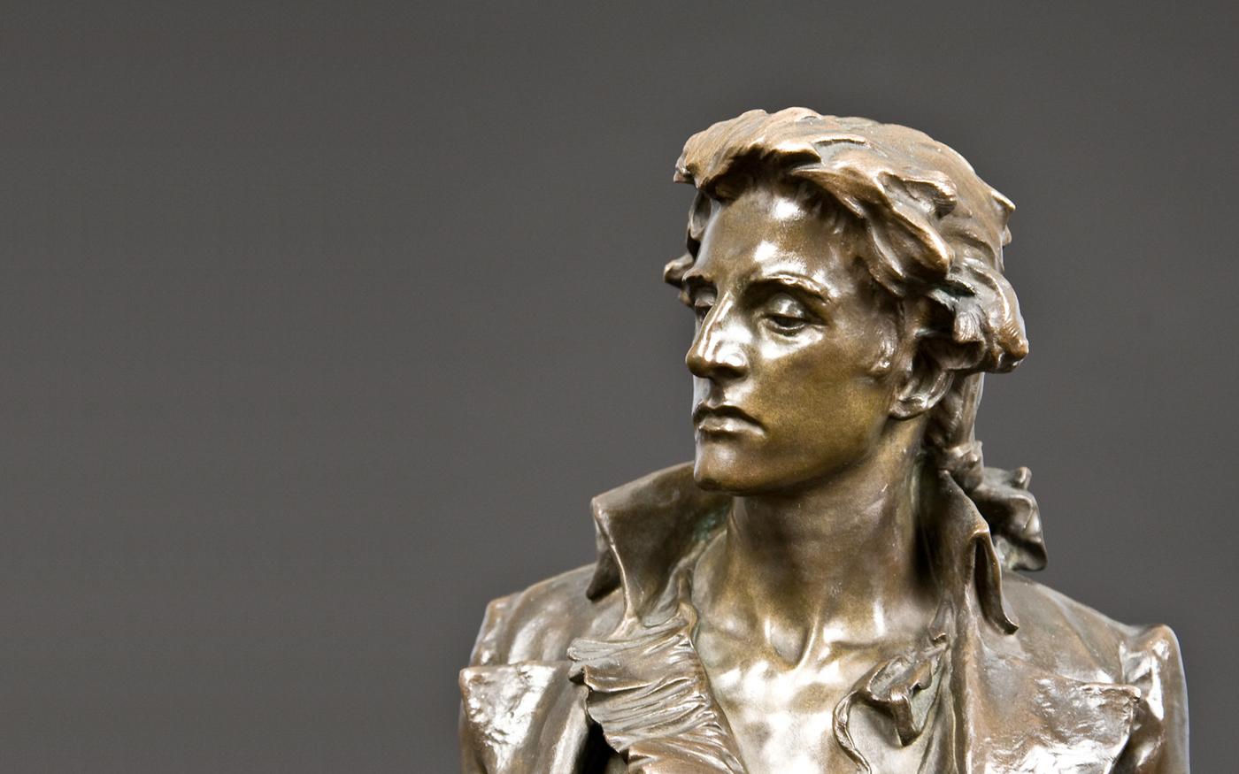 The head of Nathan Hale in bronze